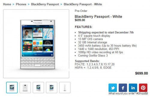 Beyaz Blackberry Pasaport 8 Aralık'ta İngiltere'de Satışa Çıkacak